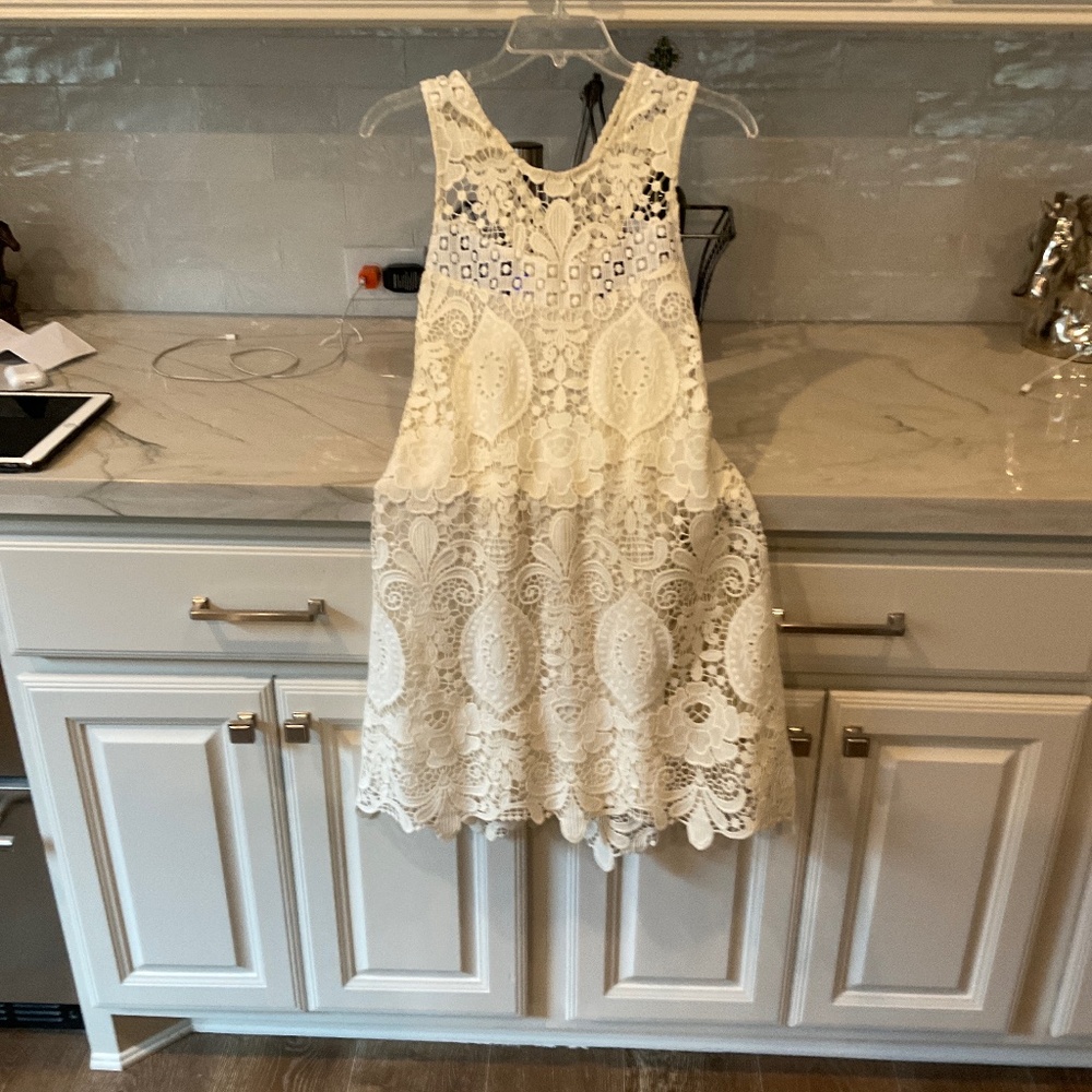 Ladies white lace short dress